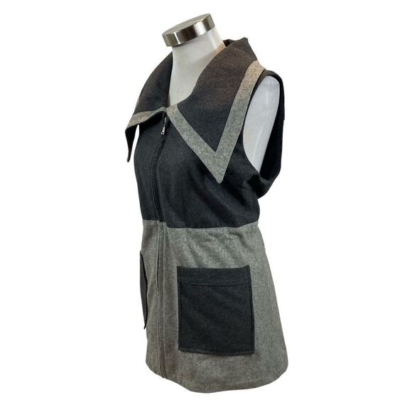 Firmiana Brand Wool‎ Blend Mutlitone Grey Color Block Vest Zipper Size Large - Picture 4 of 10